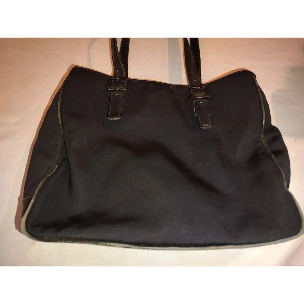 Vintage Coach Neo Fabric Leather Trim Shoulder Bag Purse Black
